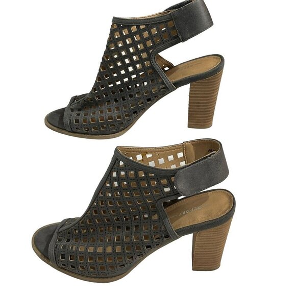 Report Rumi Womens Laser Cut Peep Toe Gray‎ Sandal Pump Size 10 - Picture 7 of 9